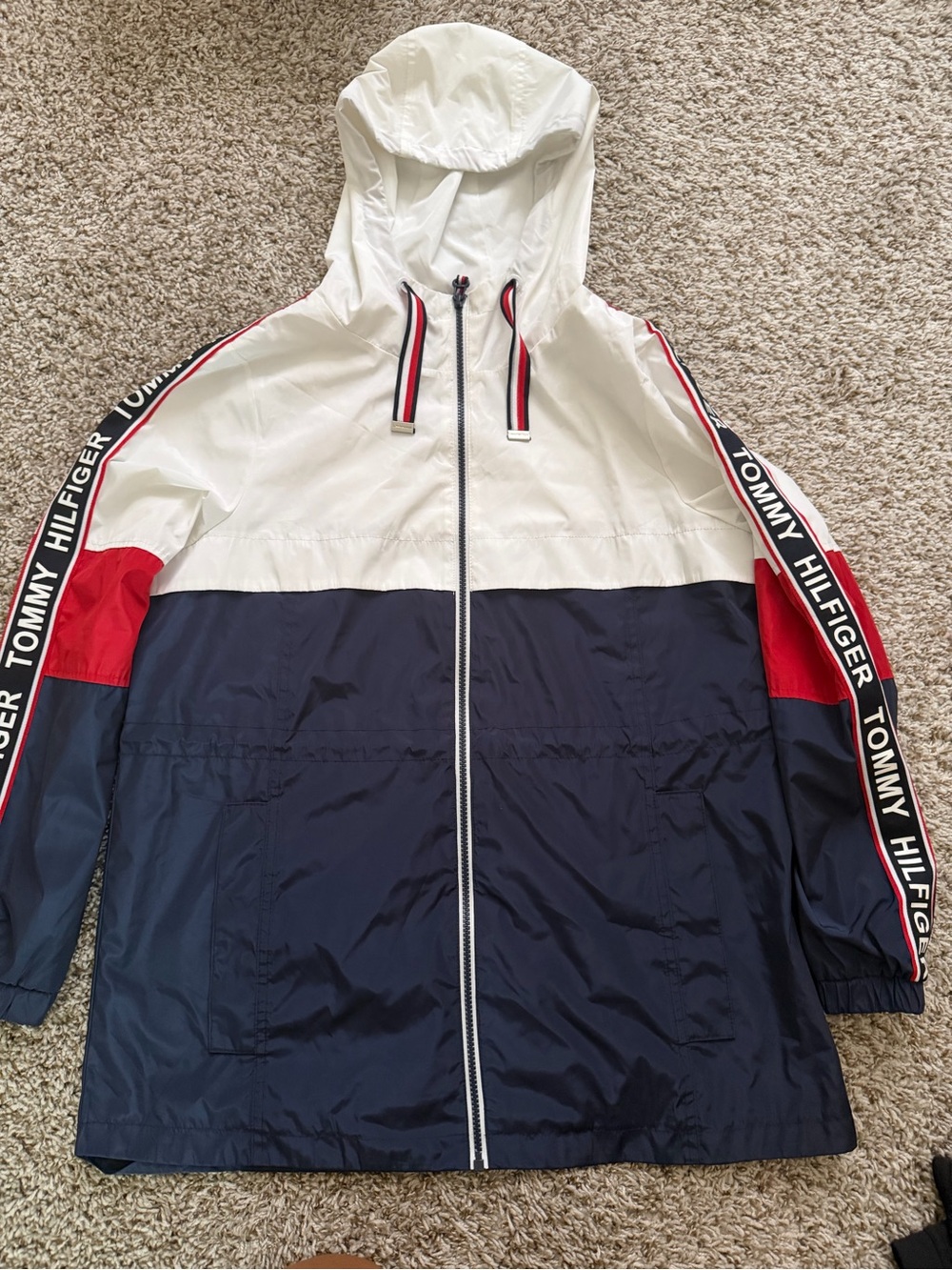 Tommy Hilfiger White, Navy & Red Colorblock Hooded Windbreaker